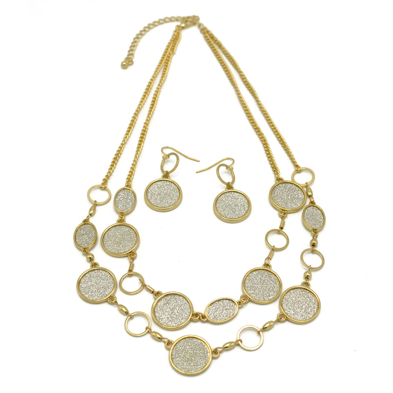 Gold and Silver sanded glitter necklace and earrings set