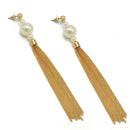 Gold And  Cream Pearl Tassel Earrings