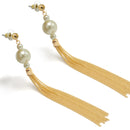 Gold And  Cream Pearl Tassel Earrings