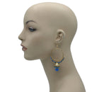 GOLD MULTICOLOR BEADS BLUE TEARDROP  EARRING
