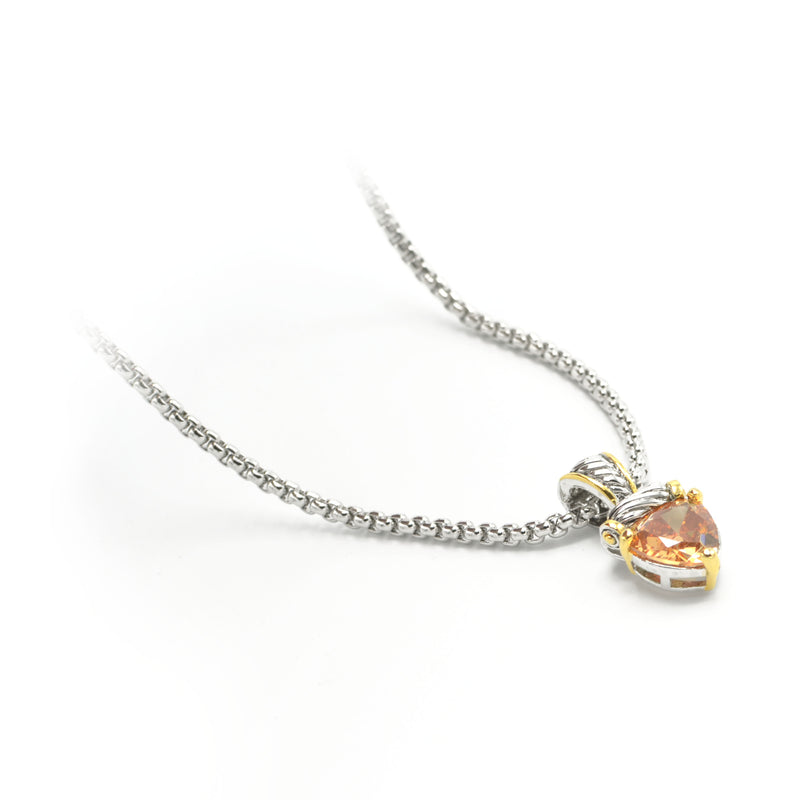 TWO TONE LIGHT TOPAZ CRYSTAL PENDANT NECKLACE