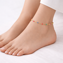 Delicate Gold Beaded Anklet With Multi color Accent Beads – Minimalist Adjustable Chain Anklet