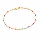 Delicate Gold Beaded Anklet With Multi color Accent Beads – Minimalist Adjustable Chain Anklet