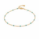 Delicate Gold Beaded Anklet with Turquoise Accent Beads – Minimalist Adjustable Chain Anklet