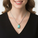 TWO TONE TURQUOISE ENGRAVED PENDANT NECKLACE