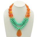 GOLD TURQUOISE AND ORANGE BEADS TEARDROP PENDANT NECKLACE
