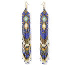 Multi-Color Bohemian Seed Bead Long Tassel Earrings – 6.3"