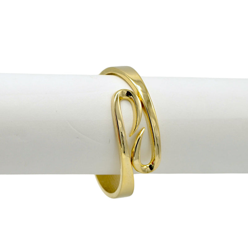Gold Polished Abstract Swirl Cuff Bracelet – Bold Open Design Hinge Bangle