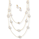 Gold Three row pearl necklace and earrings set