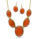 Orange Oval Resin Stone Gold Disc Necklace and Earrings Set