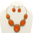 Orange Oval Resin Stone Gold Disc Necklace and Earrings Set