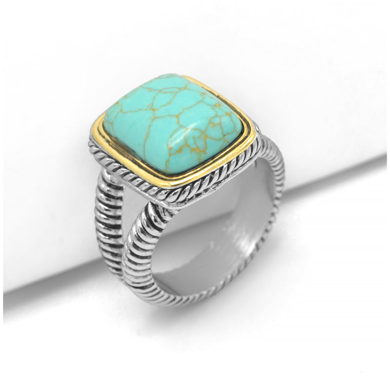 TWO-TONE TURQUOISE AND CRYSTAL RING
