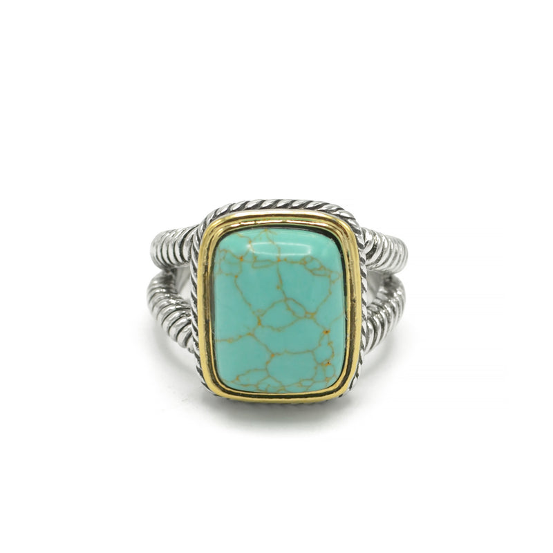TWO-TONE TURQUOISE AND CRYSTAL RING
