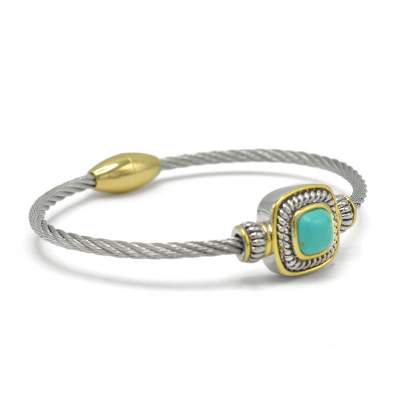 Two Tone Turquoise Classic Cable Magnetic Bracelet