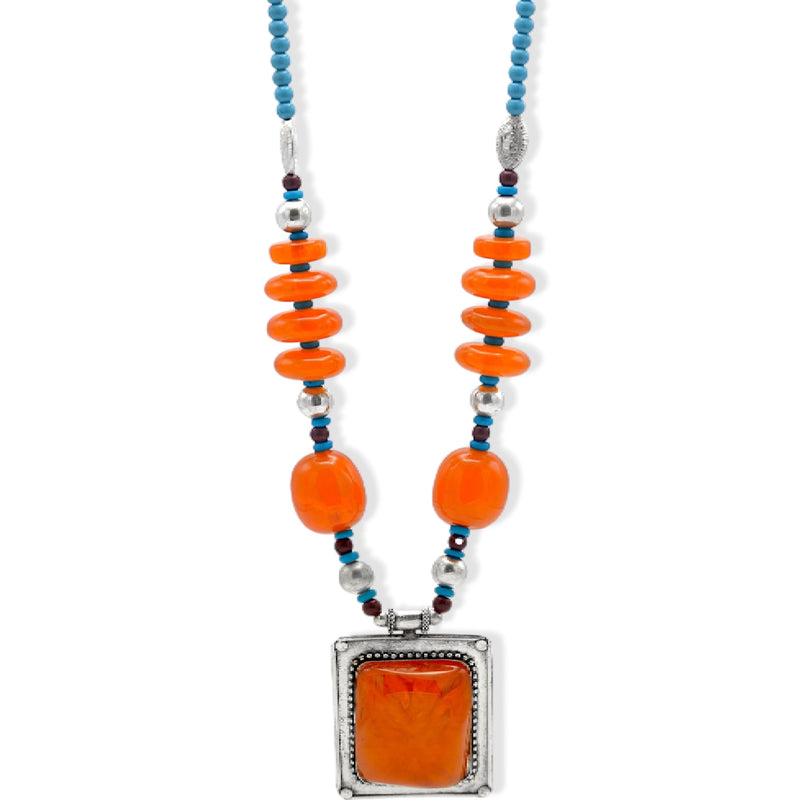 Blue Orange and Silver Beads and Orange and Silver Pendant necklace