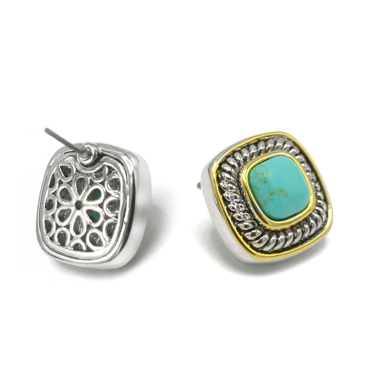 Two Tone Turquoise Square cable Earrings for Women