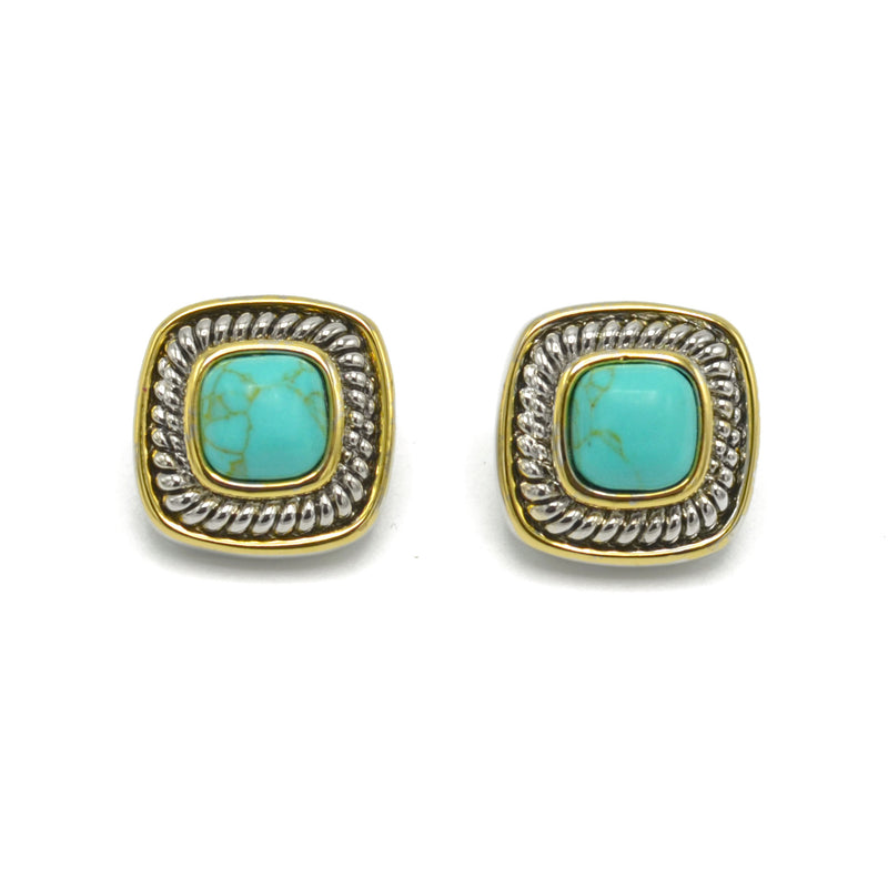 Two Tone Turquoise Square cable Earrings for Women