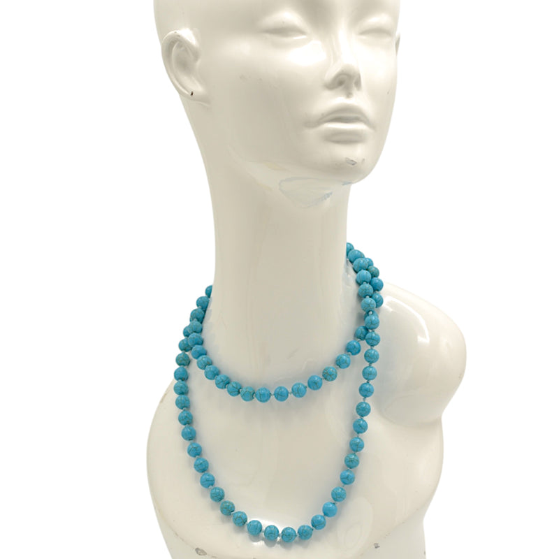 9 MM Turquoise Beads Long Necklace