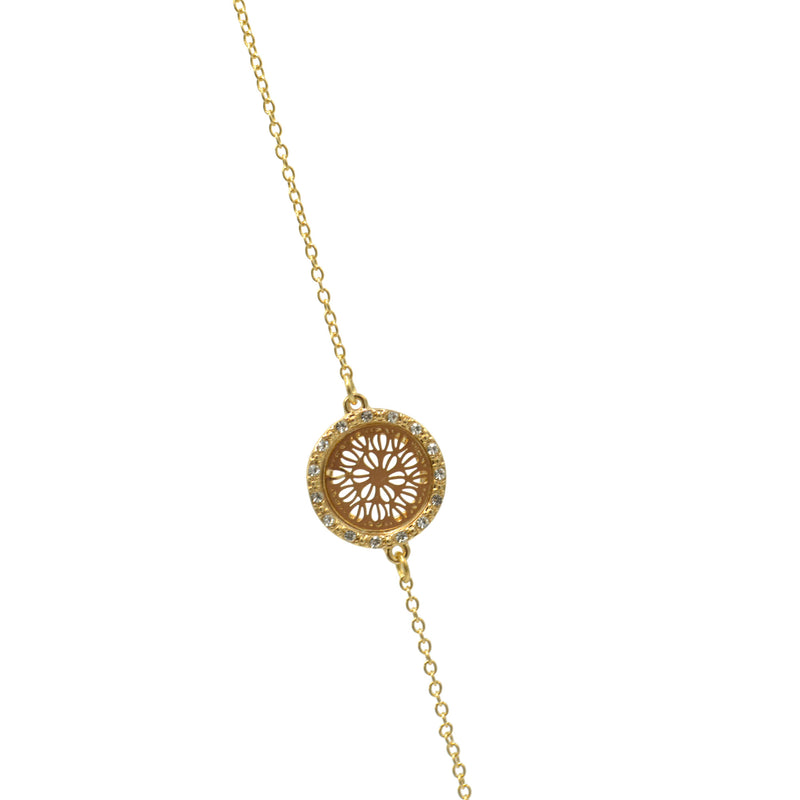 GOLD ROUND DISC CRYSTAL  NECKLACE AND EARRINGS SET