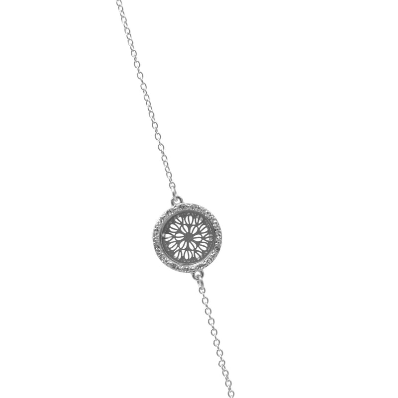 RHODIUM ROUND DISC CRYSTAL  NECKLACE AND EARRINGS SET