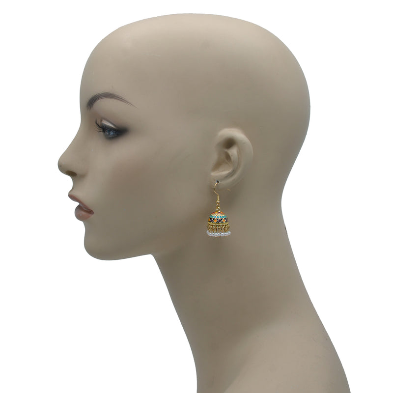 Gold multicolor dogra jhumka chandelier earrings