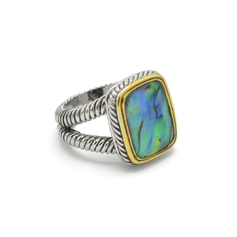 TWO-TONE ABALONE AND CRYSTAL RING