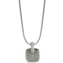 Two Tone Pave Square Crystal Engraved Pendant With Box Chain Necklace
