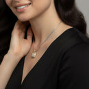 TWO TONE PAVE SQUARE CRYSTAL ENGRAVED PENDANT WITH BOX CHAIN NECKLACE