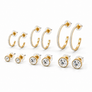 Women's Gold-Tone Stud & Glitter Hoop Earrings Set | 6-Pair Sparkling Rhinestone Solitaire Studs & Shimmer Hoop Multi-Pack | Fashion Costume Jewelry