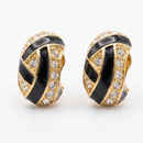 Tazza Women's Gold-Tone Black Enamel & Rhinestone Huggie Hoop Earrings | Vintage Geometric Half-Hoop Statement Earrings | Fashion Costume Jewelry