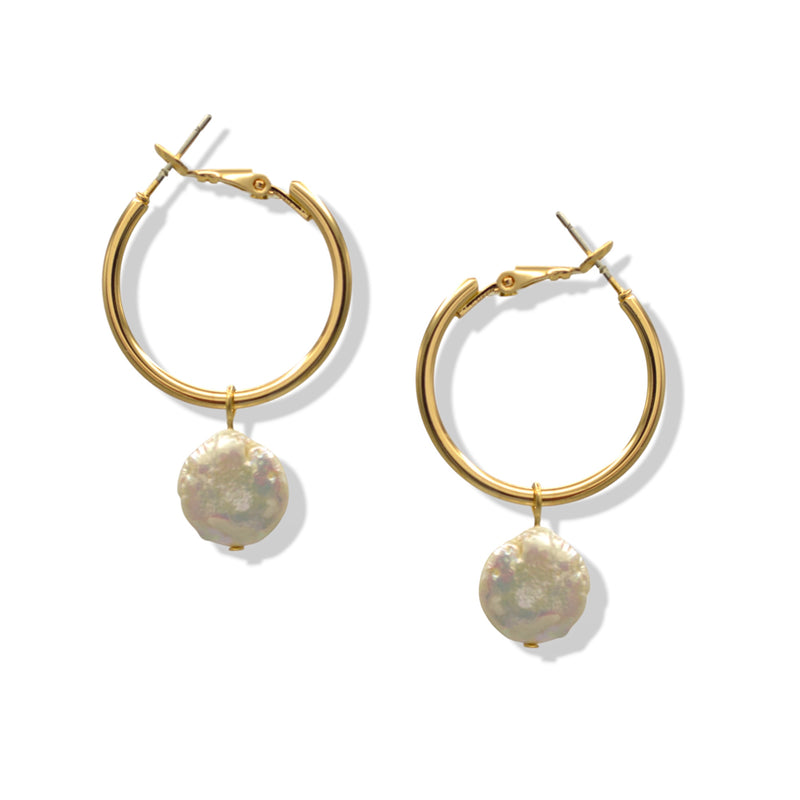 Elegant Gold Hoop Earrings with Faux Pearl Charms