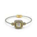 Two Tone Pave Crystal Engraved Classic Cable Bracelet