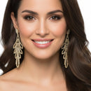 RHINESTONES CRYSTAL GOLD TASSEL DROP EARRINGS