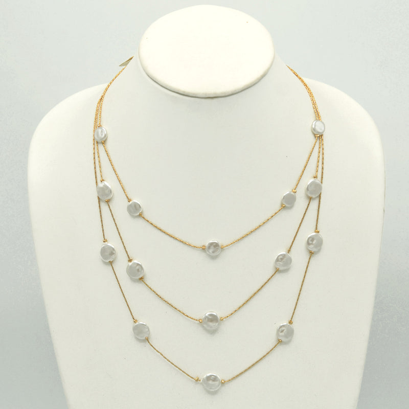 Gold Three row pearl necklace and earring set