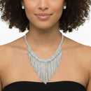 SILVER RHINESTONE CRYSTAL TASSEL NECKLACE AND EARRINGS SET