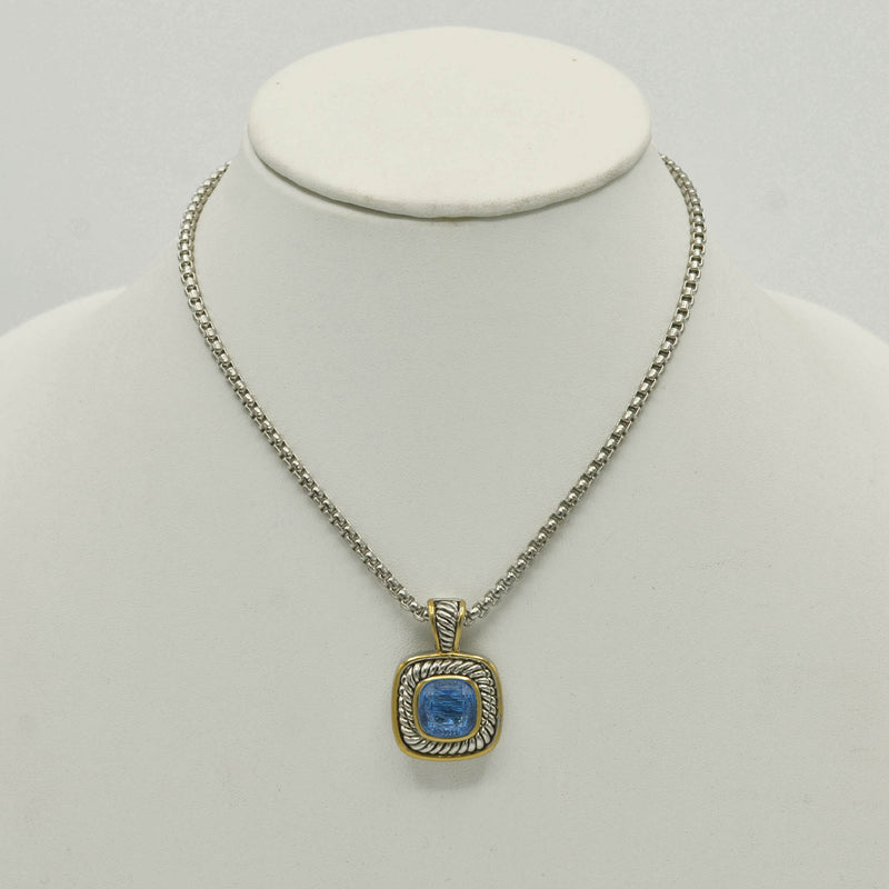 Two-Tone Sapphire Crystal Square Pendant Box Chain Necklace