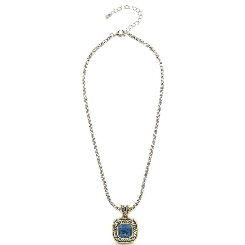 Two-Tone Sapphire Crystal Square Pendant Box Chain Necklace