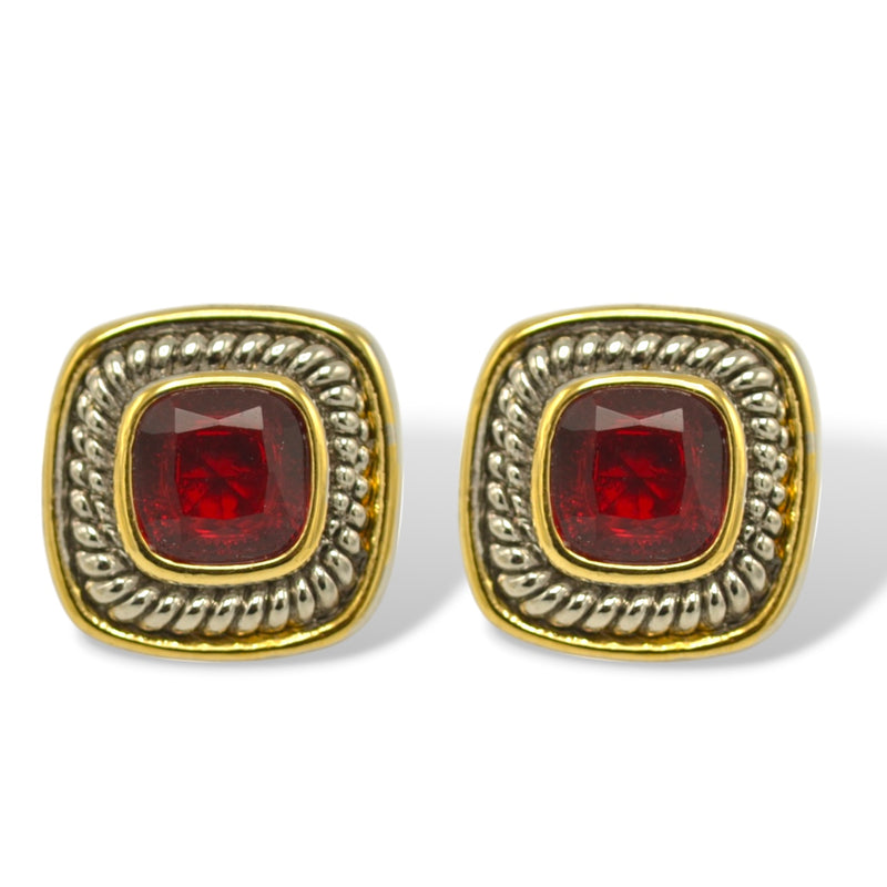 Two Tone Red Square cable Earrings for Women