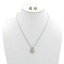 TAZZA Two-Tone Clear Crystal Square Cable Pendant Necklace And Earrings Set for Women