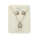 TAZZA Two-Tone Clear Crystal Square Cable Pendant Necklace And Earrings Set for Women