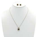 Two-Tone Black Crystal Square Cable Pendant Necklace And Earrings Set for Women