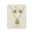 TWO TONE CHAMPAGNE CRYSTAL SQUARE PENDANT NECKLACE AND EARRINGS SET
