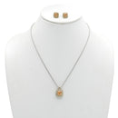TWO TONE CHAMPAGNE CRYSTAL SQUARE PENDANT NECKLACE AND EARRINGS SET