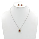 TAZZA Two-Tone Red Crystal Square Cable Pendant Necklace And Earrings Set for Women