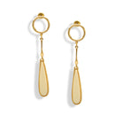 Elegant Gold-Tone Dangle Earrings with Cream Teardrop Accent – 2.5"