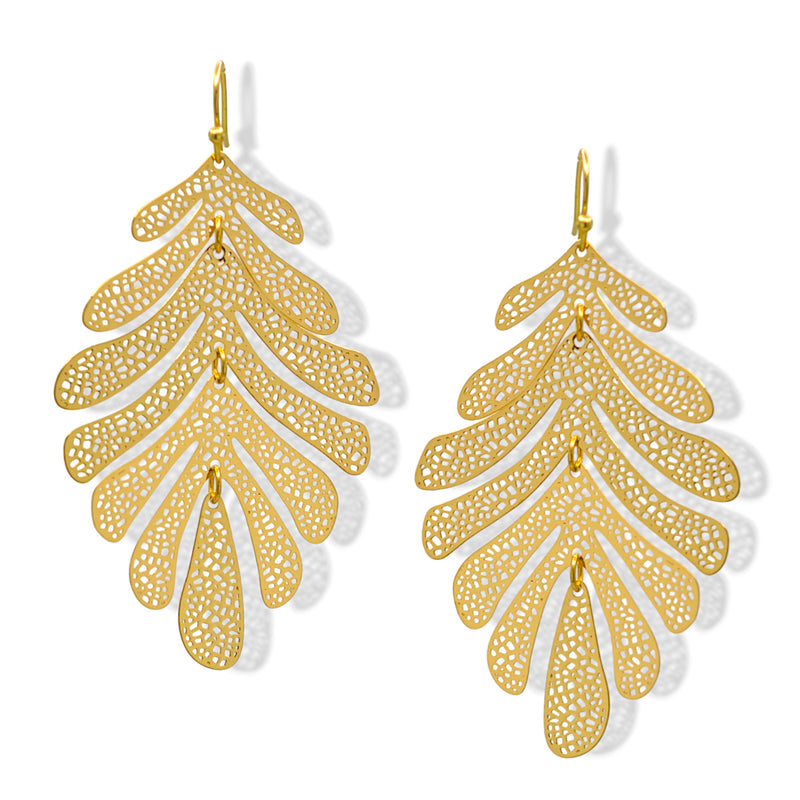 Gold Filigree Dangle Earrings – Lightweight Intricate Cutout Statement Jewelry for Women