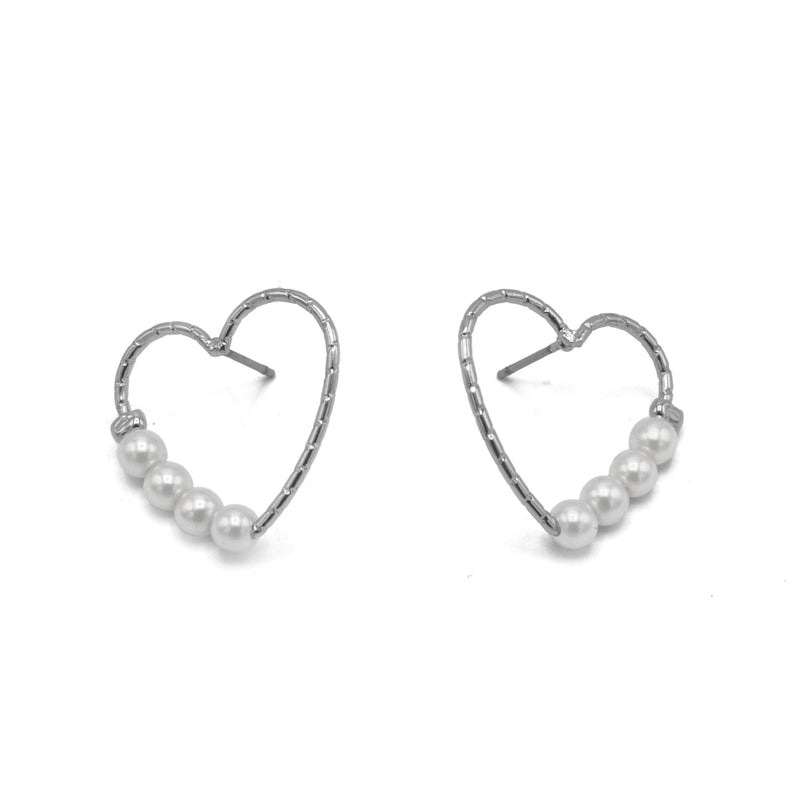 Silver Heart Pearl Earrings