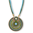 Gold Round Turquoise Pendant with Turquoise Rope Chain Necklace