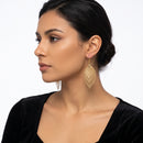 Tazza Women's Gold-Tone Tiered Filigree Leaf Drop Earrings | Layered Open-Work Mesh Dangle Statement Earrings