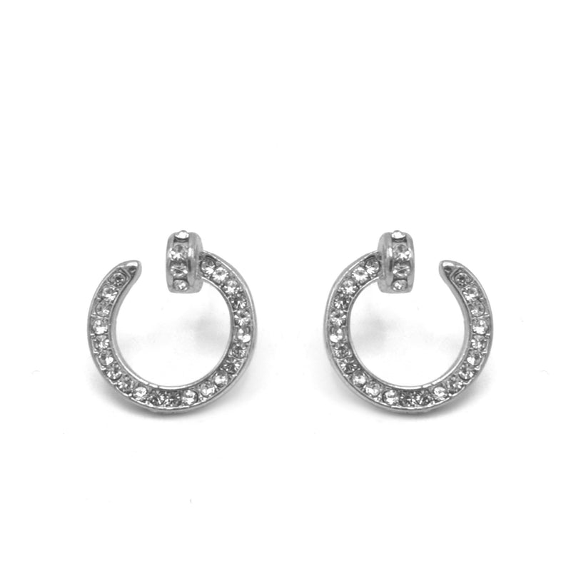 Silver Open Loop crystal Nail Stud Earrings